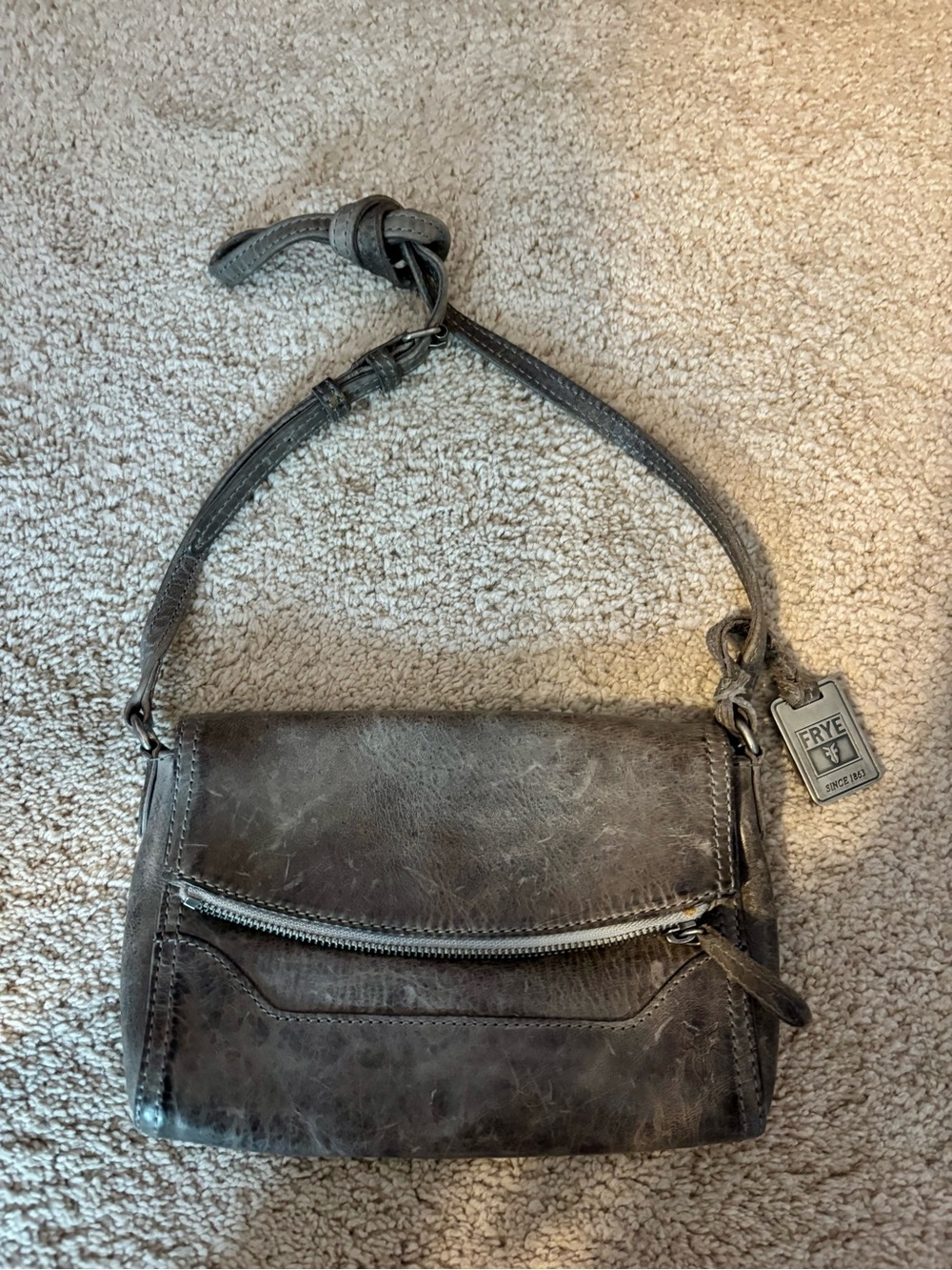 FRYE AND CO. Distressed Gray Leather Crossbody Bag
